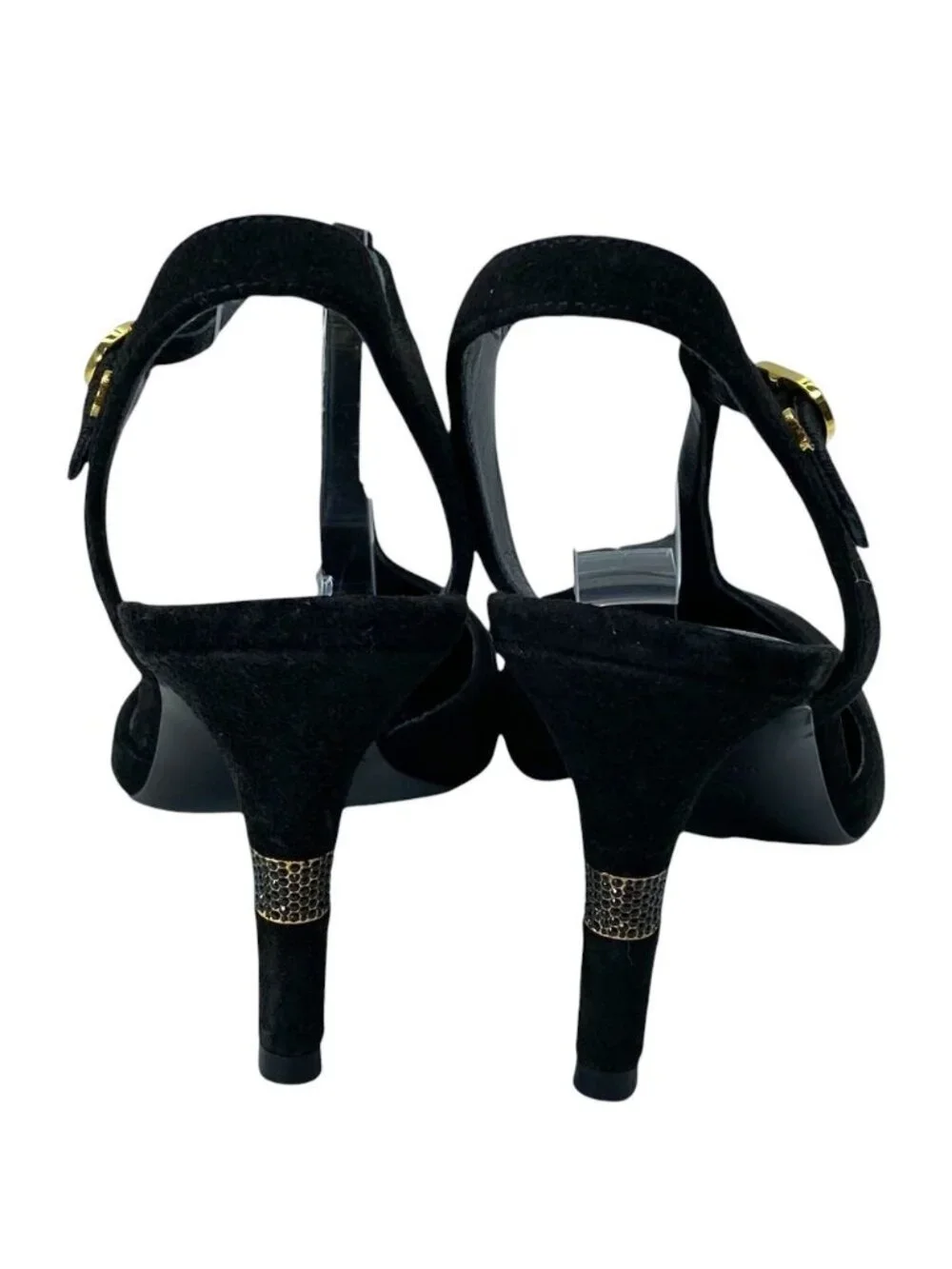 Chanel T Strap Pumps CC Logo Suede Leather Black Gold High Quality Daily
